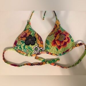 Recco Size Large Brazilian Green Tropical Print Padded Bikini Top. New